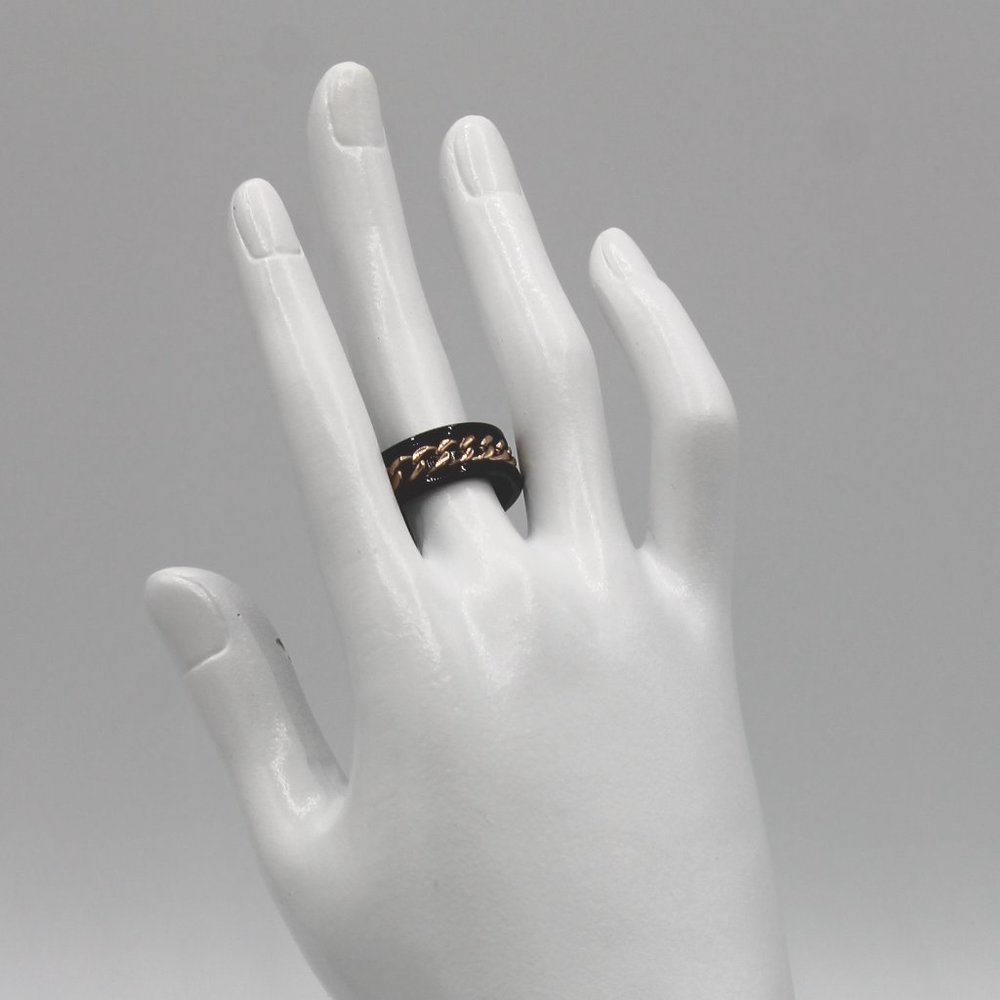 Mens black and rose tone ring band 8mm - Picture 4 of 6